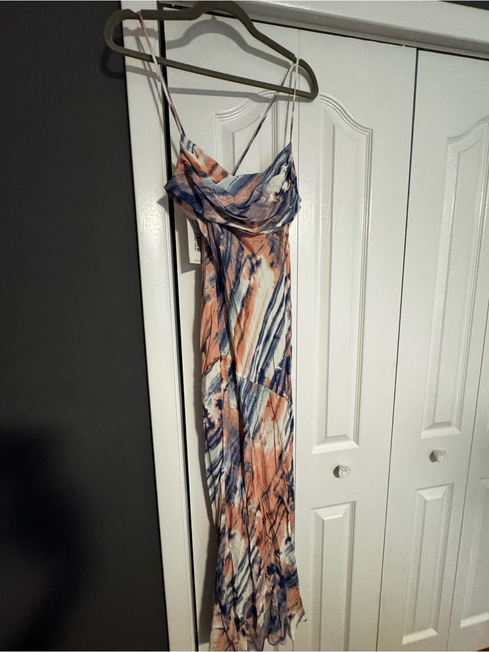 Strappy Maxi Dress in Peach & Navy Abstract Print